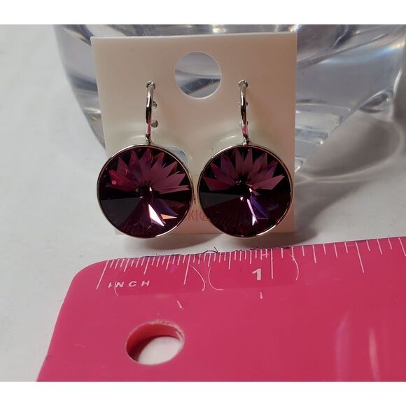 SWAROVSKI Element Earrings Purple Round NWT. Party,Wedding, Dangle - Picture 3 of 4